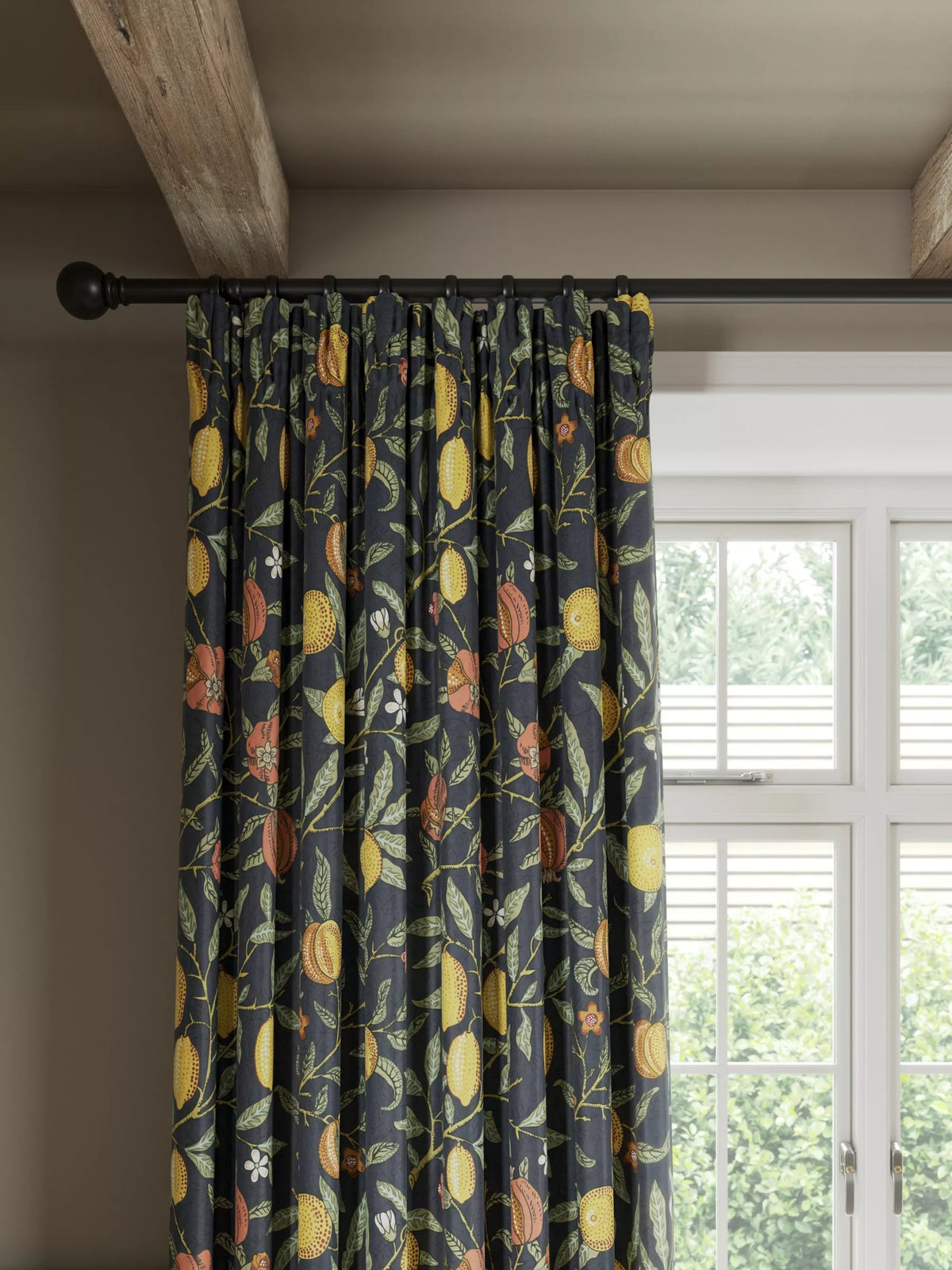 Morris & Co. Fruit Pair Lined Pencil Pleat Curtains, Ink Blue, W228 x Drop 274cm