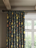 Morris & Co. Fruit Pair Lined Pencil Pleat Curtains, Ink Blue, W228 x Drop 274cm