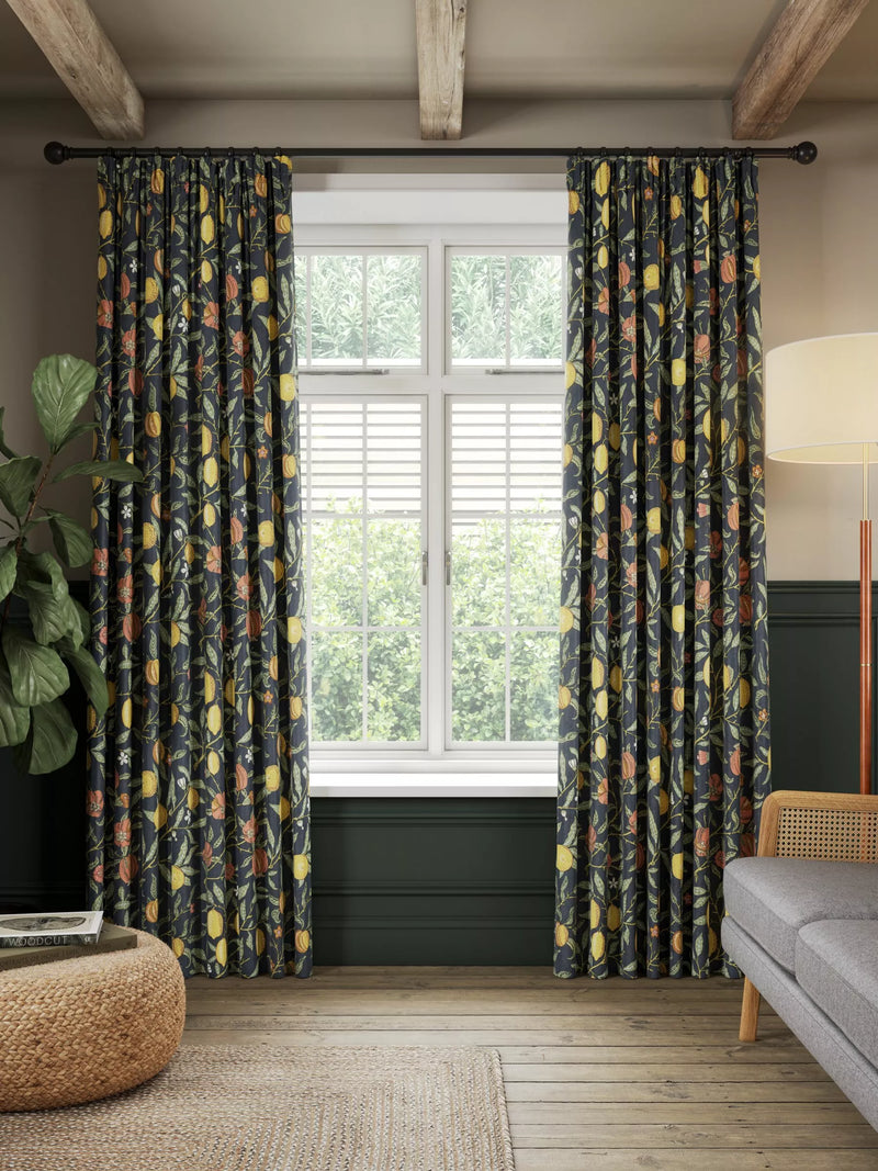 Morris & Co. Fruit curtains ink blue 137x117cm - British product