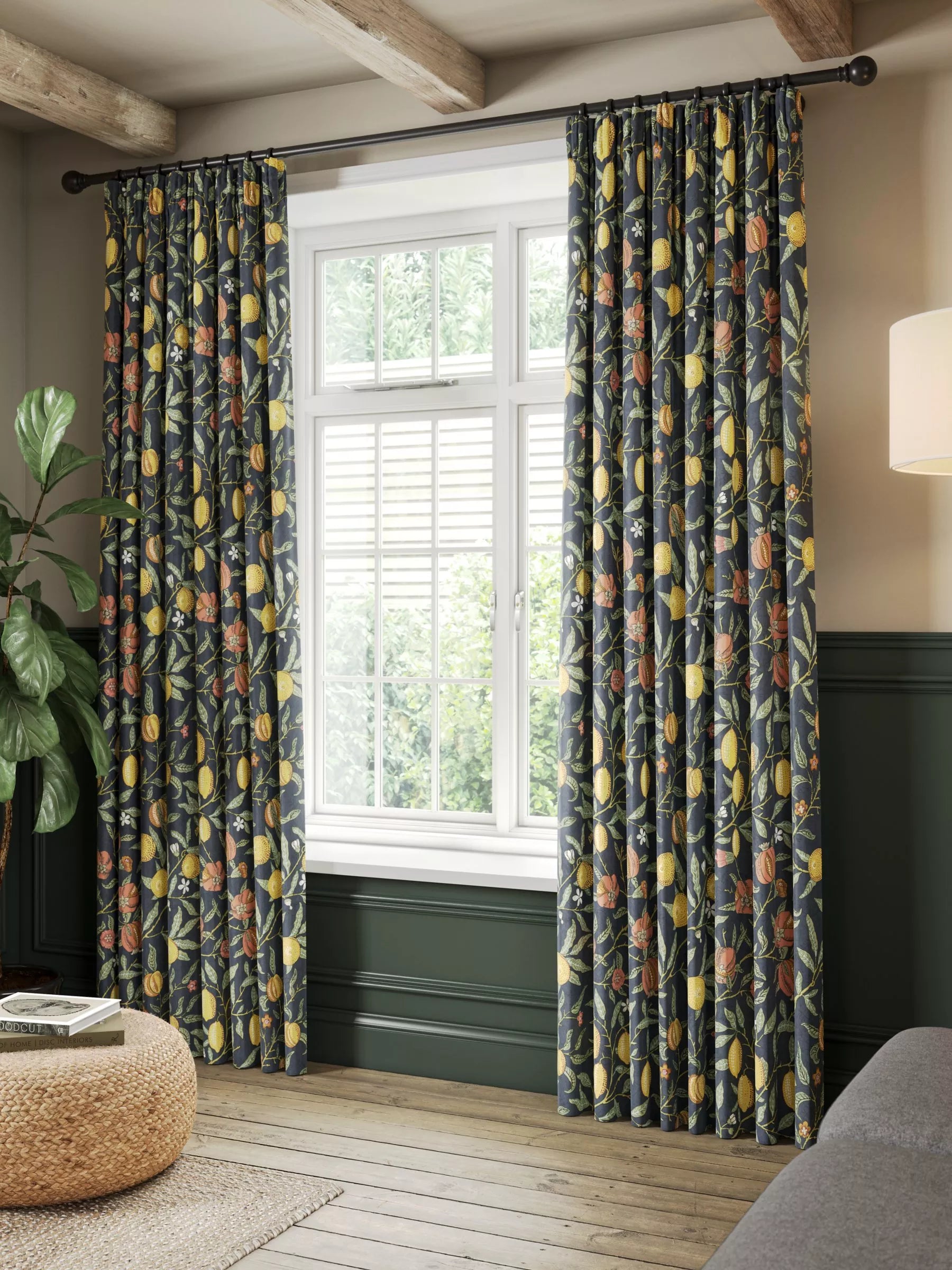 Morris & Co. Fruit curtains ink blue 137x117cm - British product