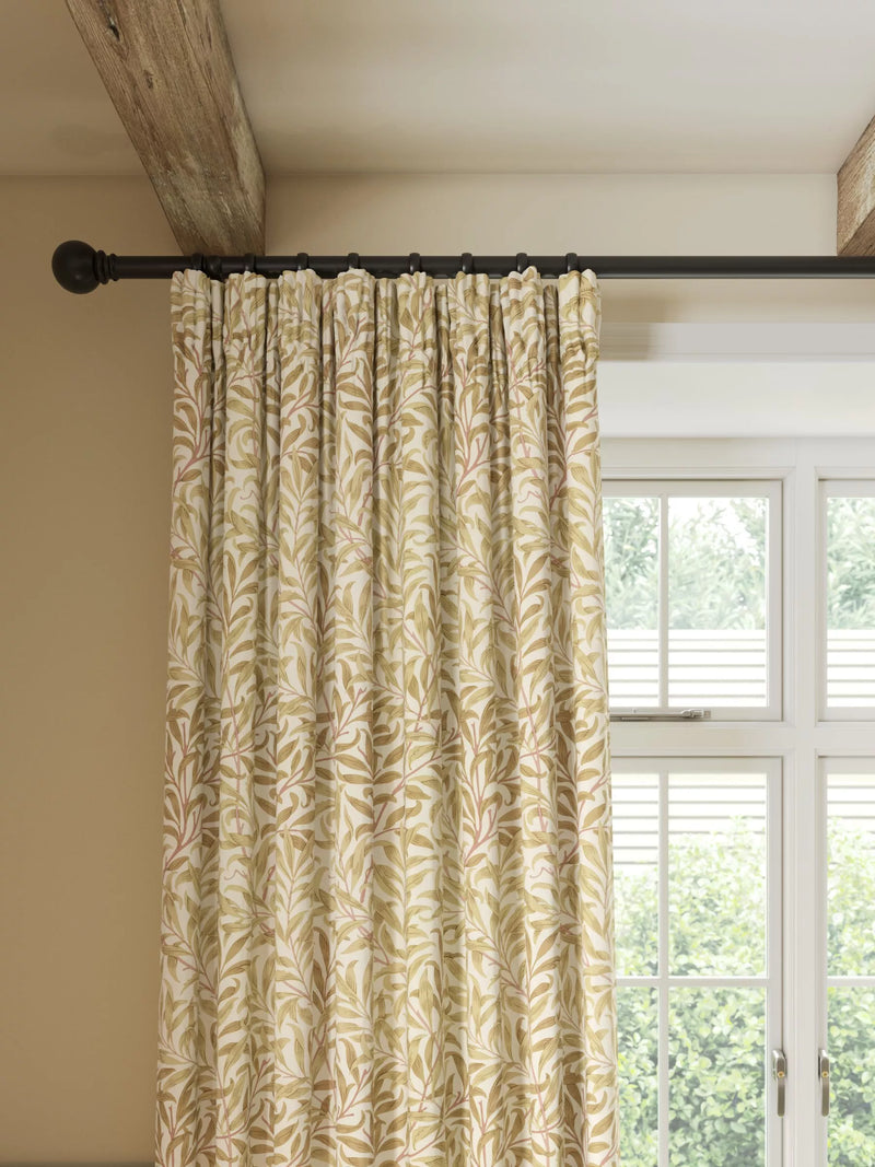 Morris & Co. Willow Bough Pair Lined Pencil Pleat Curtains, Ochre, W117 x Drop 137cm