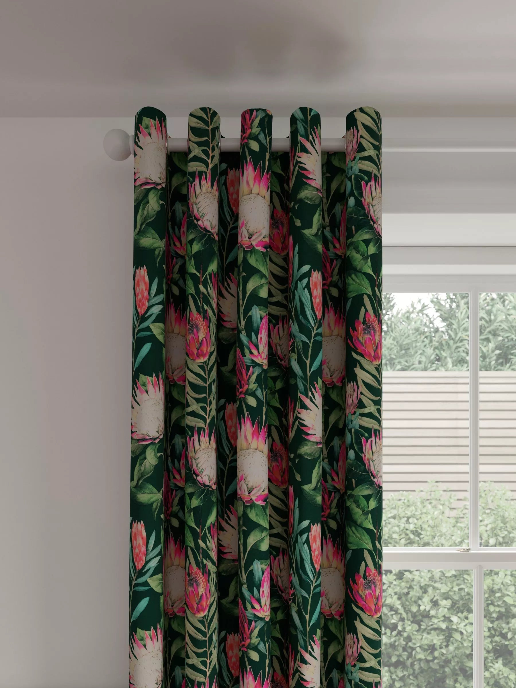 Sanderson King Protea teal eyelet curtains pair (British brand)