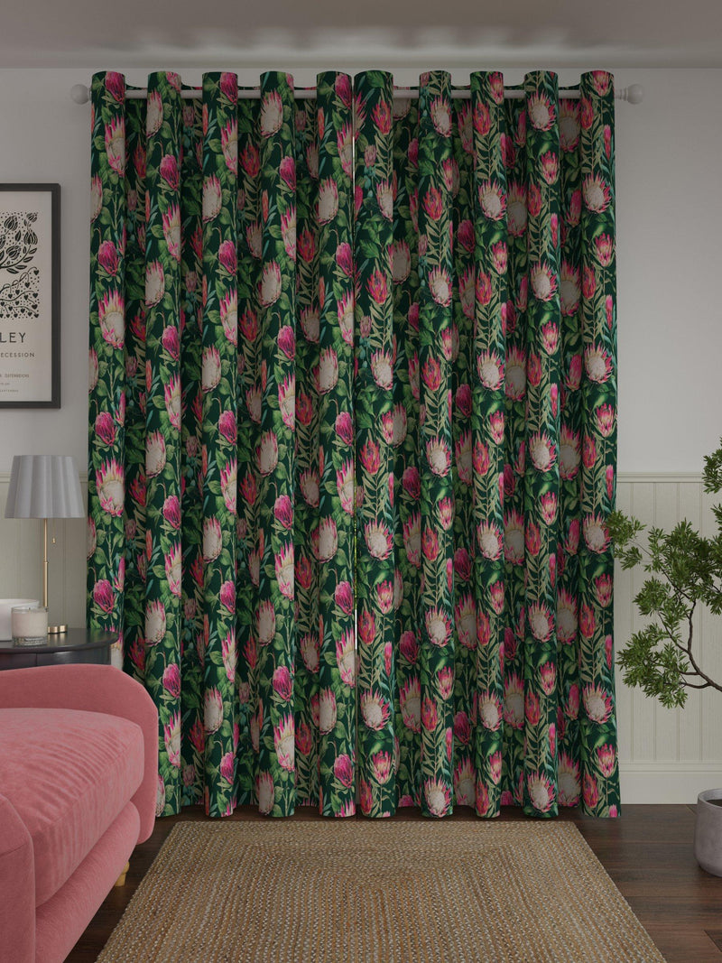 Sanderson King Protea teal eyelet curtains pair (British brand)
