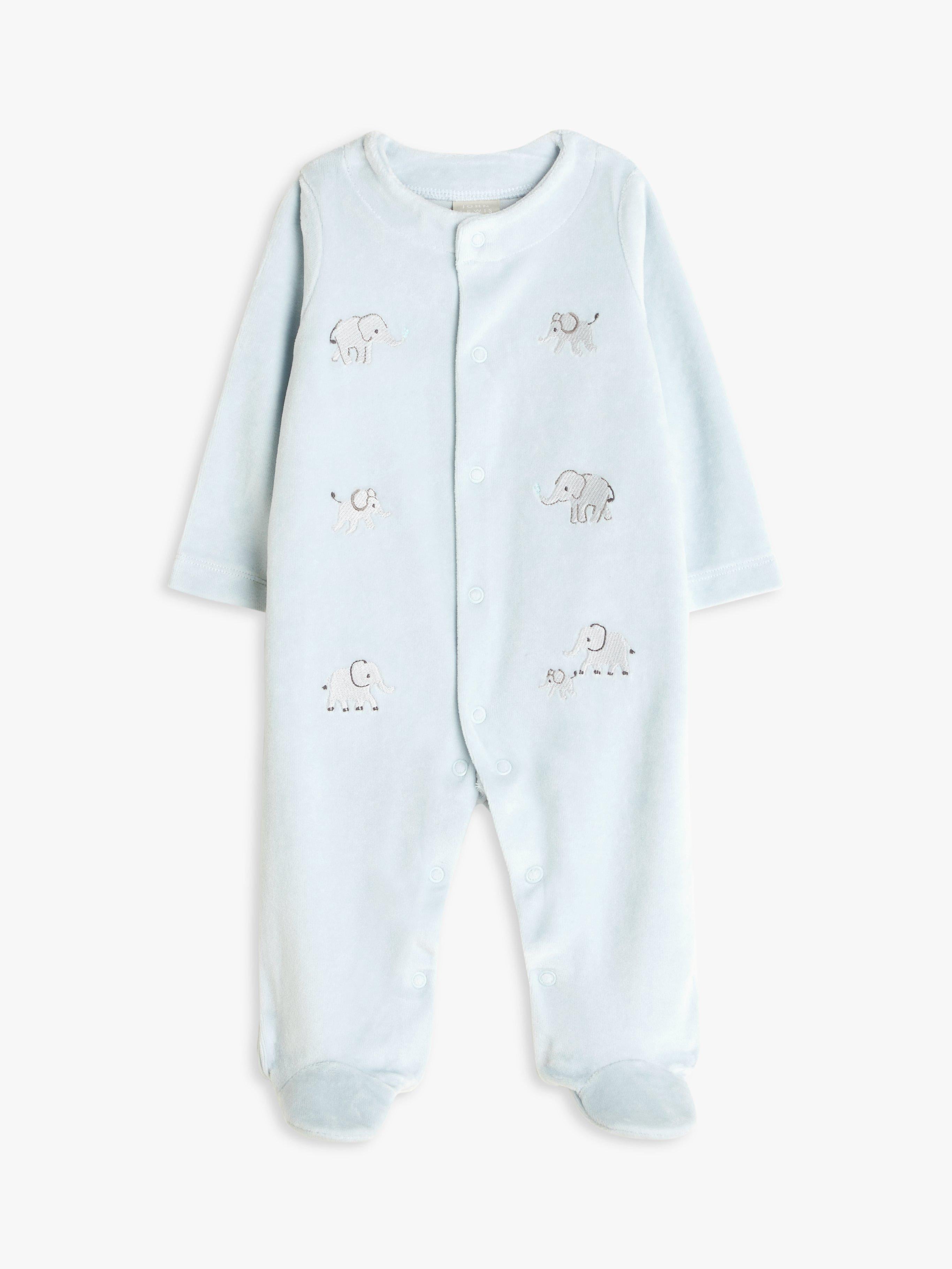 John Lewis baby elephant velour sleepsuit blue, UK version
