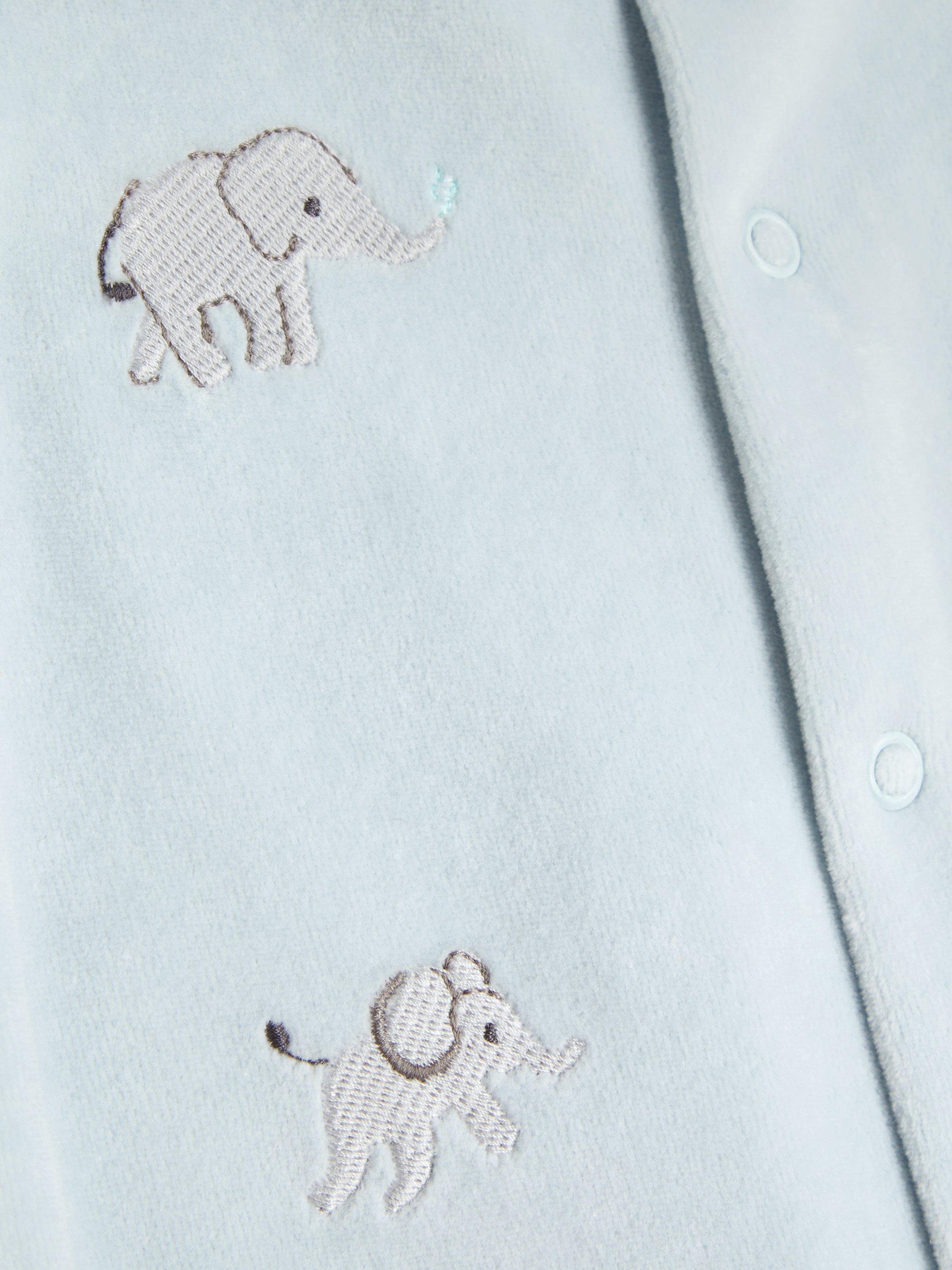 John Lewis baby elephant velour sleepsuit blue, UK version