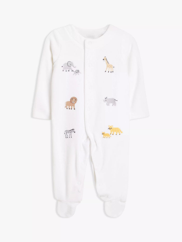 John Lewis Baby Safari Animal Velour Sleepsuit, Cream