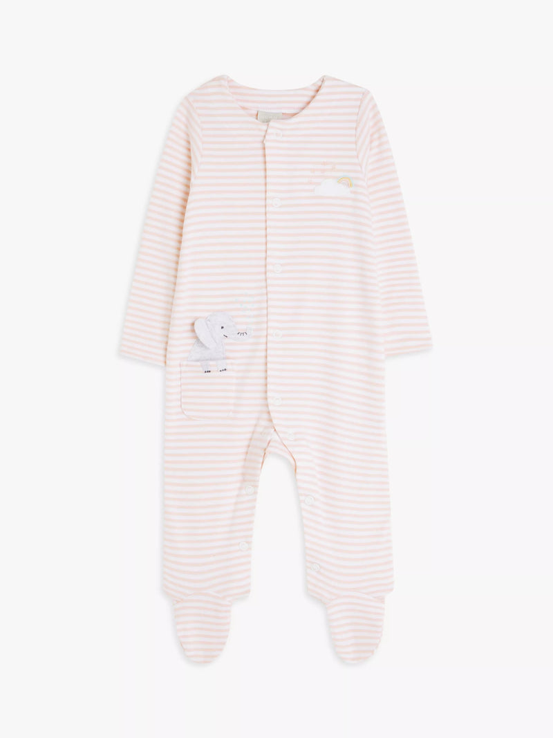 John Lewis Baby Elephant Stripe Bodysuit, Pink/Multi - McGrocer