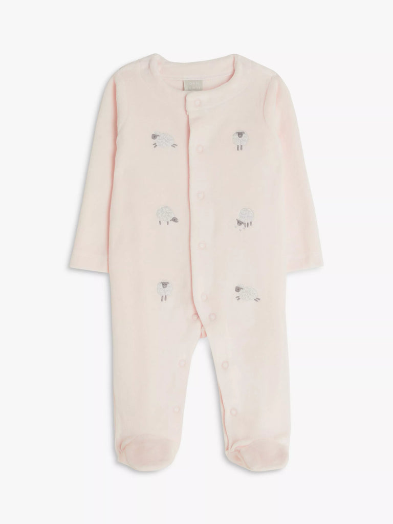 John Lewis Baby Sheep Velour Sleepsuit, Pink