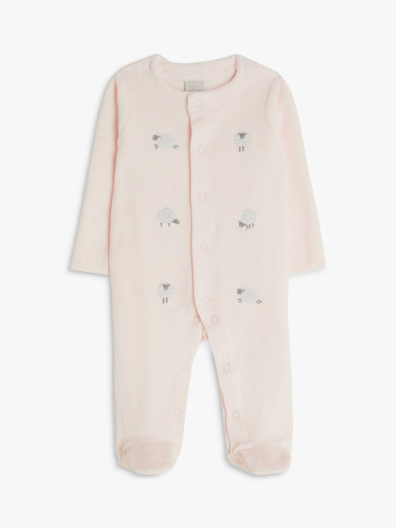 Pyjama bébé en velours rose à motif mouton John Lewis, version Royaume-Uni