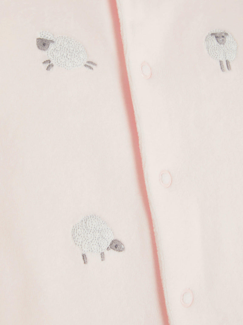 Pyjama bébé en velours rose à motif mouton John Lewis, version Royaume-Uni