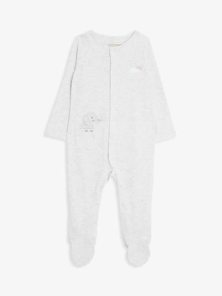 John Lewis Baby Striped Elephant Sleepsuit, Grey/Multi