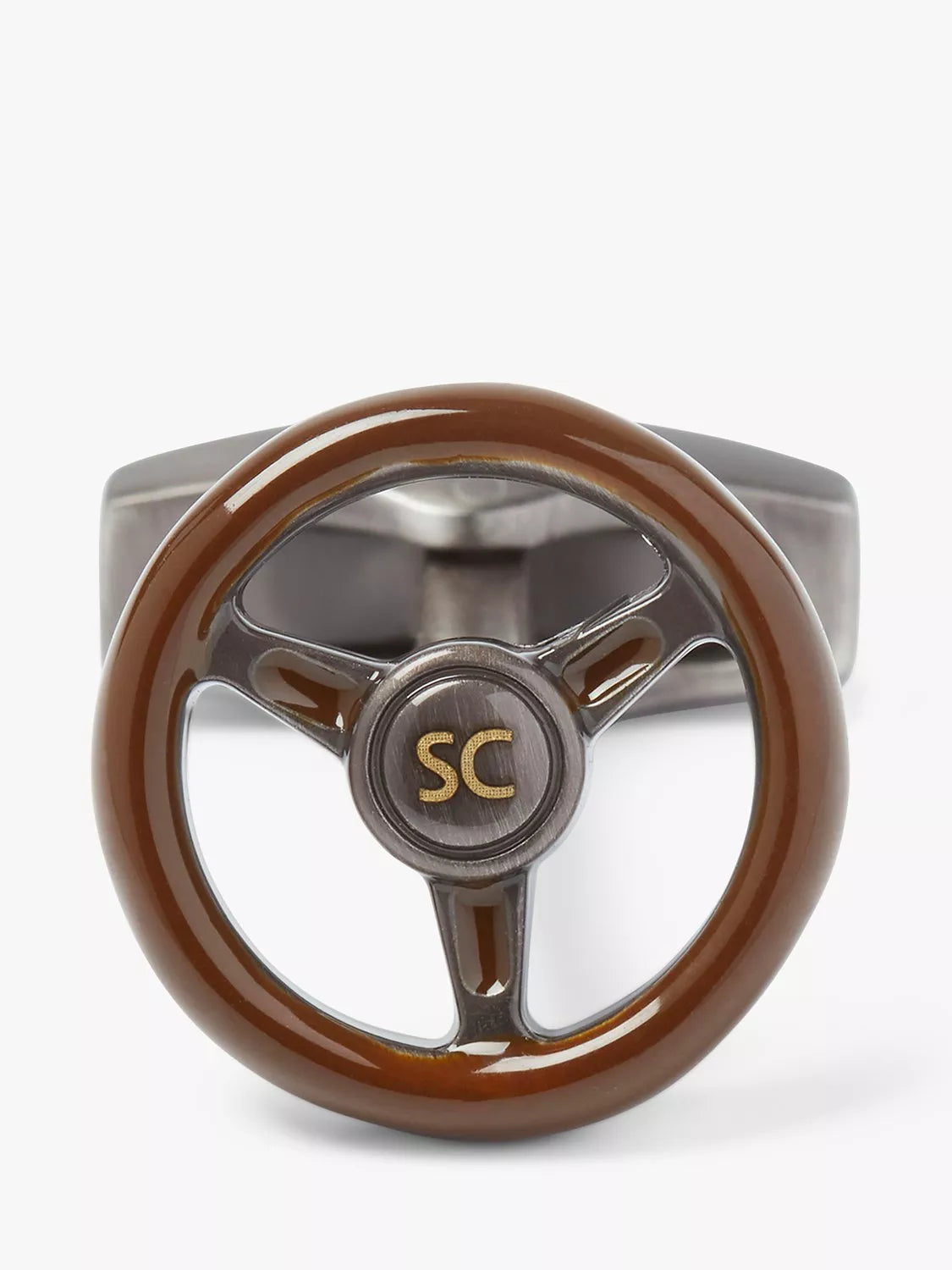 Simon Carter steering wheel cufflinks in brown, imported from the UK