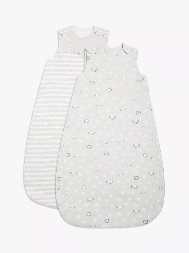 John Lewis Safari Print Baby Sleeping Bag, 0.5/1.5 Tog, Pack of 2