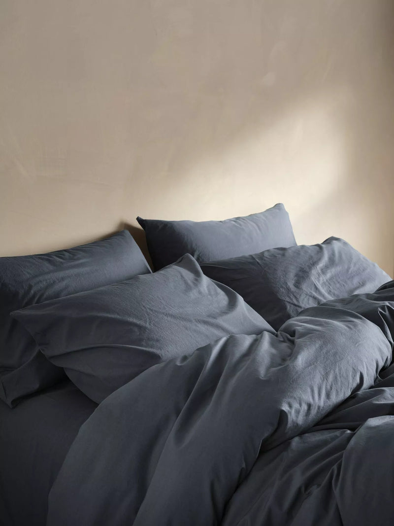Bedfolk Relaxed Cotton Bedding, Ink, Standard Pillowcase Pair
