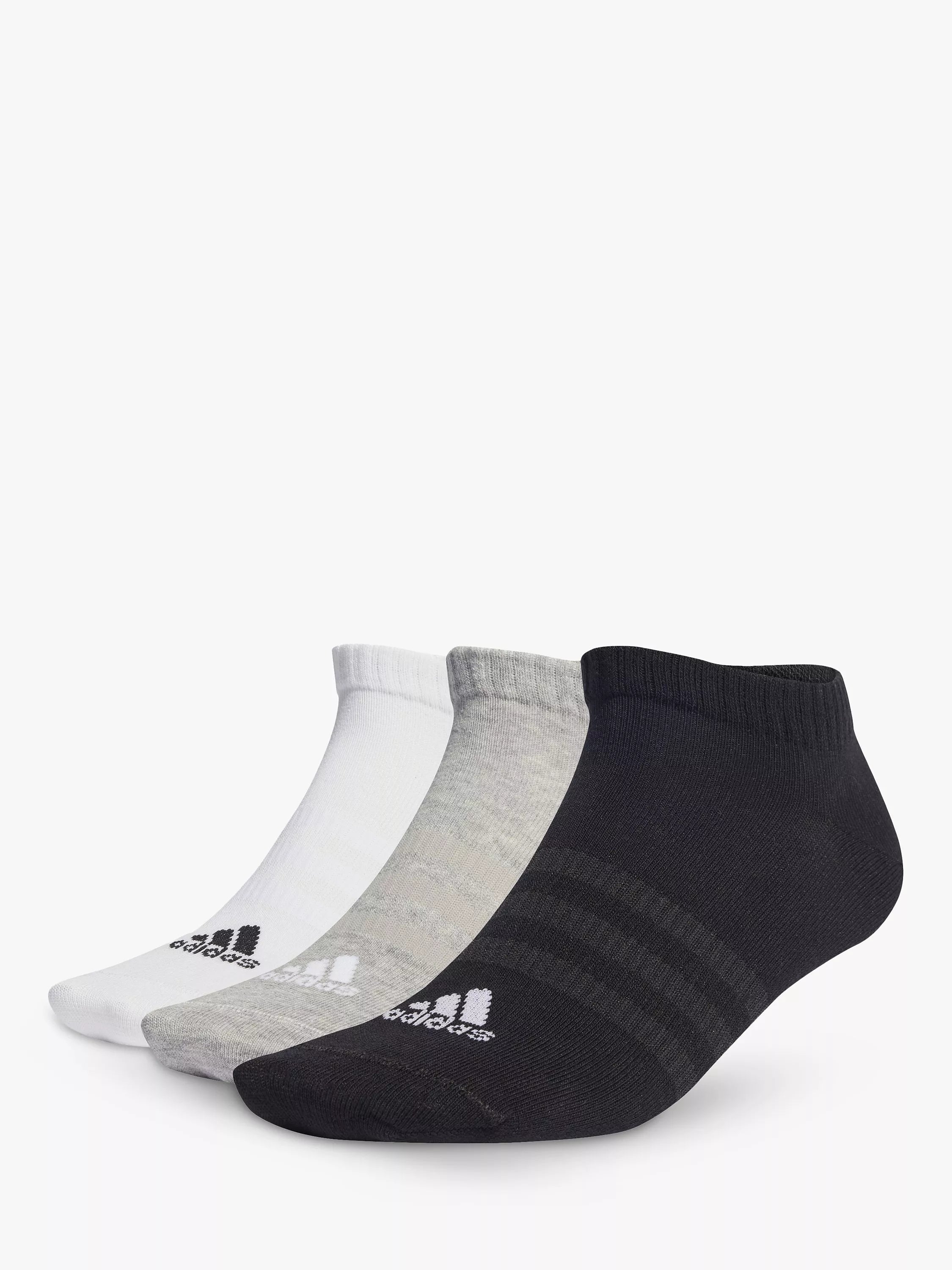 adidas Thin and Light Low-Cut Socks, Pack of 3, Medium Grey Heather/Black/White, 4.5-5.5