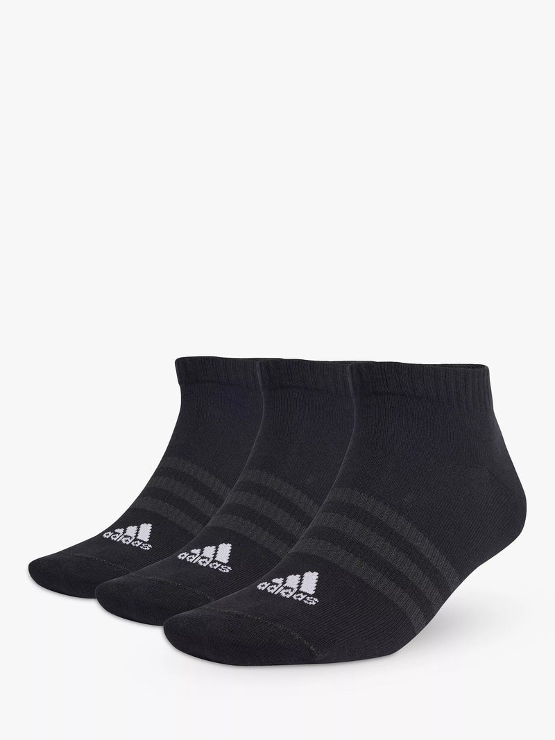 adidas Thin and Light Low-Cut Socks, Pack of 3, Black/White, 4.5-5.5
