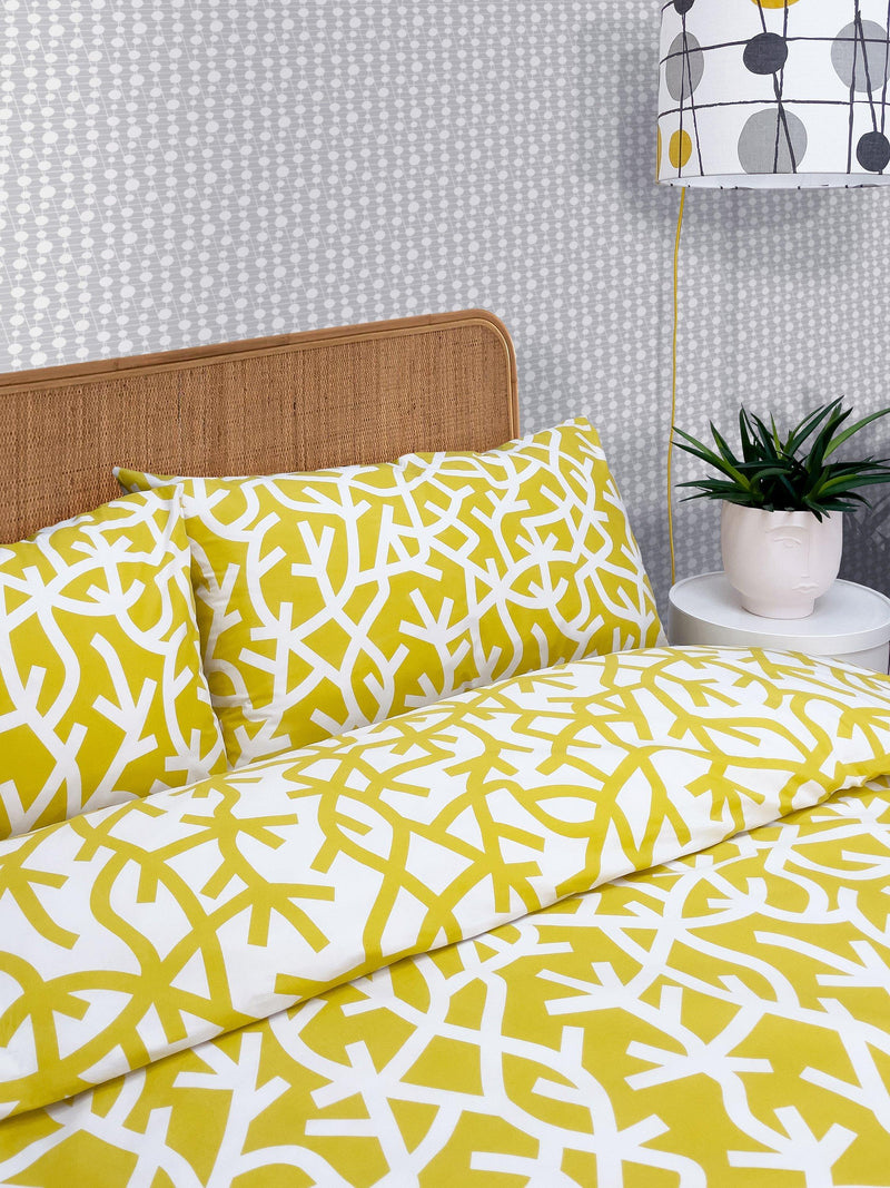 Mini Moderns A Forest duvet cover set in mustard, imported from the UK