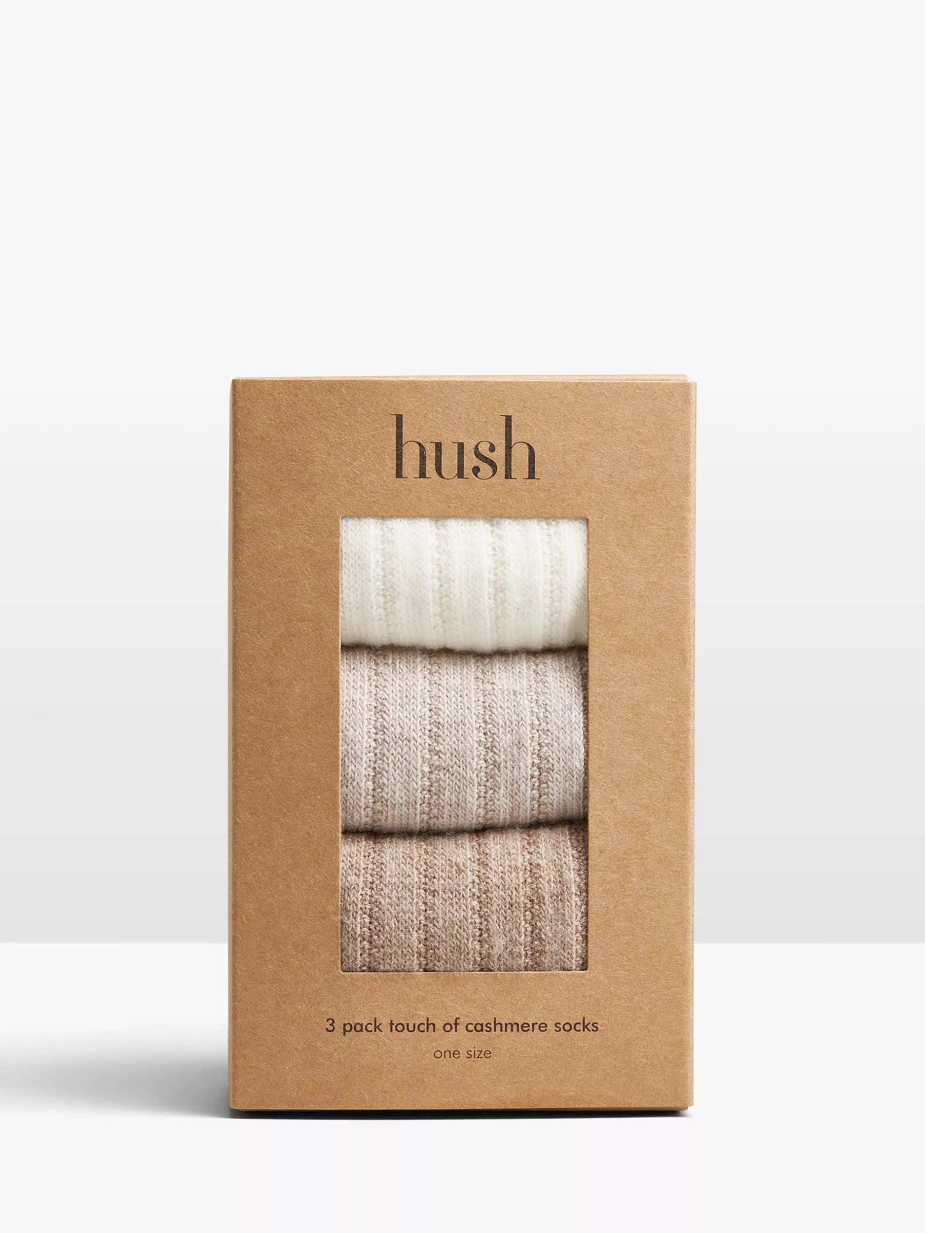 HUSH ribbed cashmere blend ankle socks in beige, pack of 3, UK version