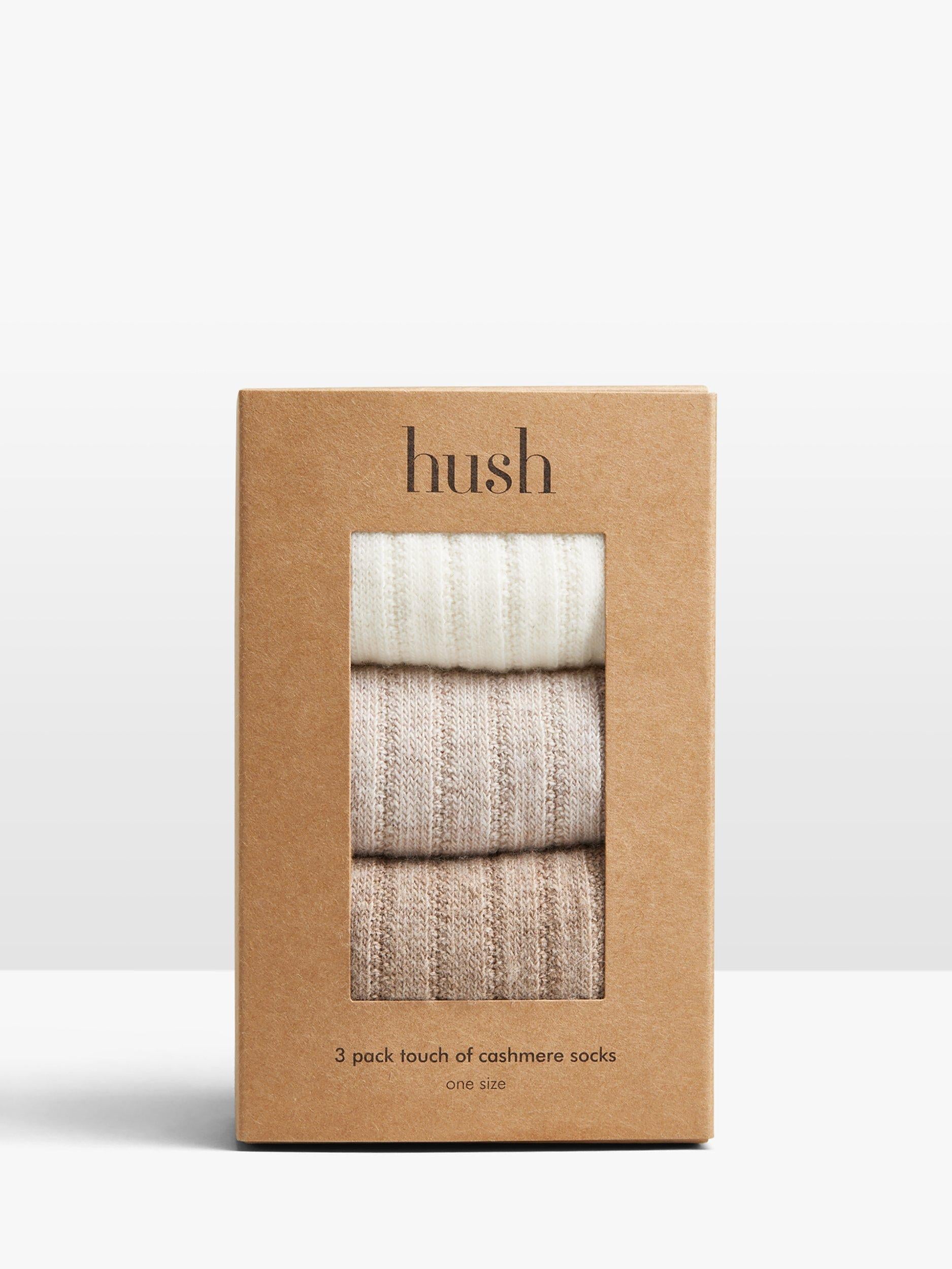 HUSH ribbed cashmere blend ankle socks in beige, pack of 3, UK version