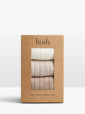 HUSH ribbed cashmere blend ankle socks in beige, pack of 3, UK version