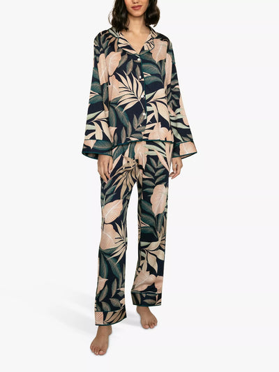 Pyjama long imprimé feuilles Spitalfields Fable & Eve, Kaki Mix