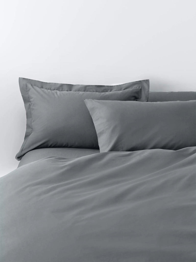 John Lewis Pure Cotton Percale Double Duvet Cover, Steel
