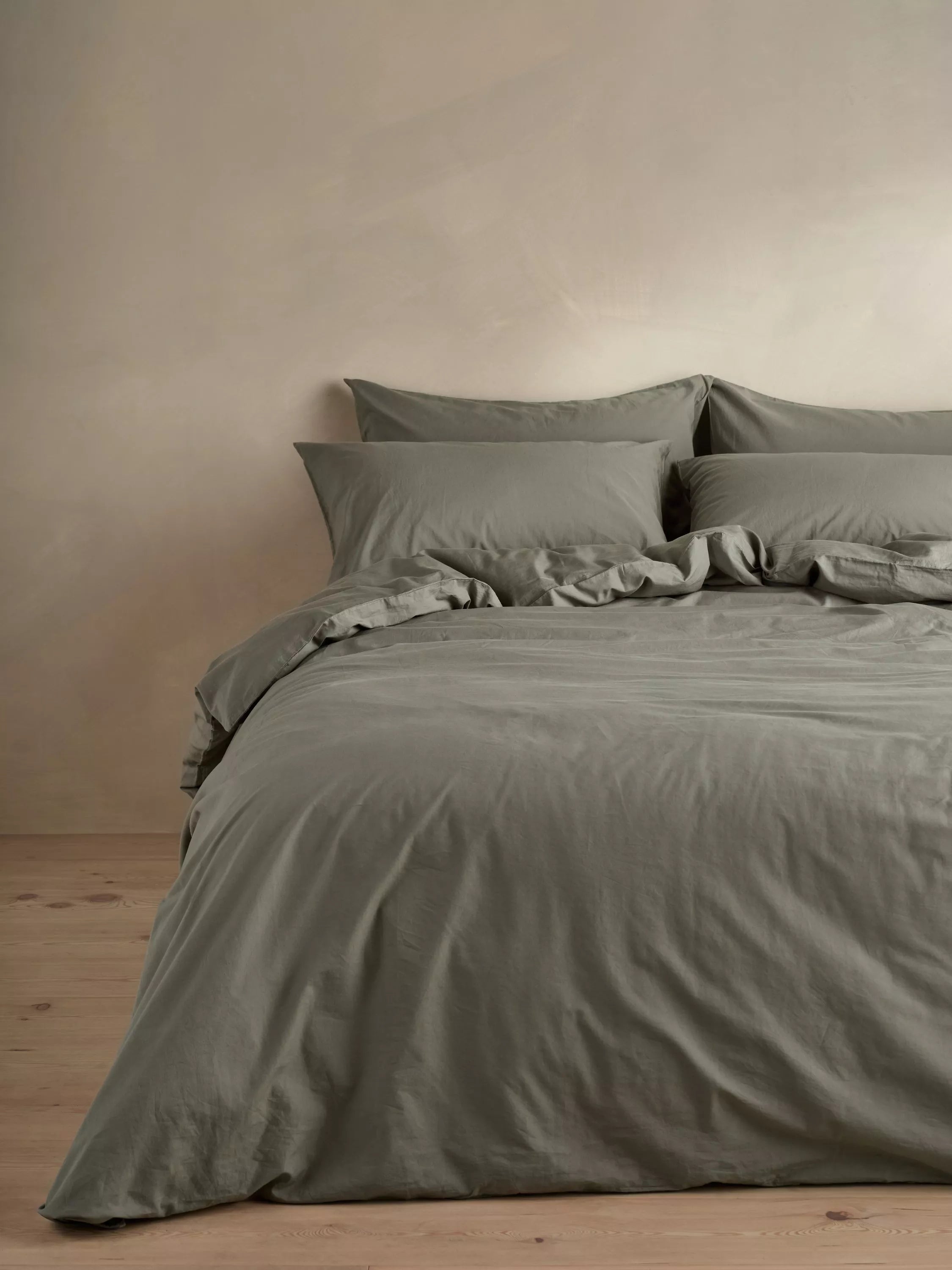 Bedfolk Relaxed Cotton Bedding, Moss, Standard Pillowcase Pair