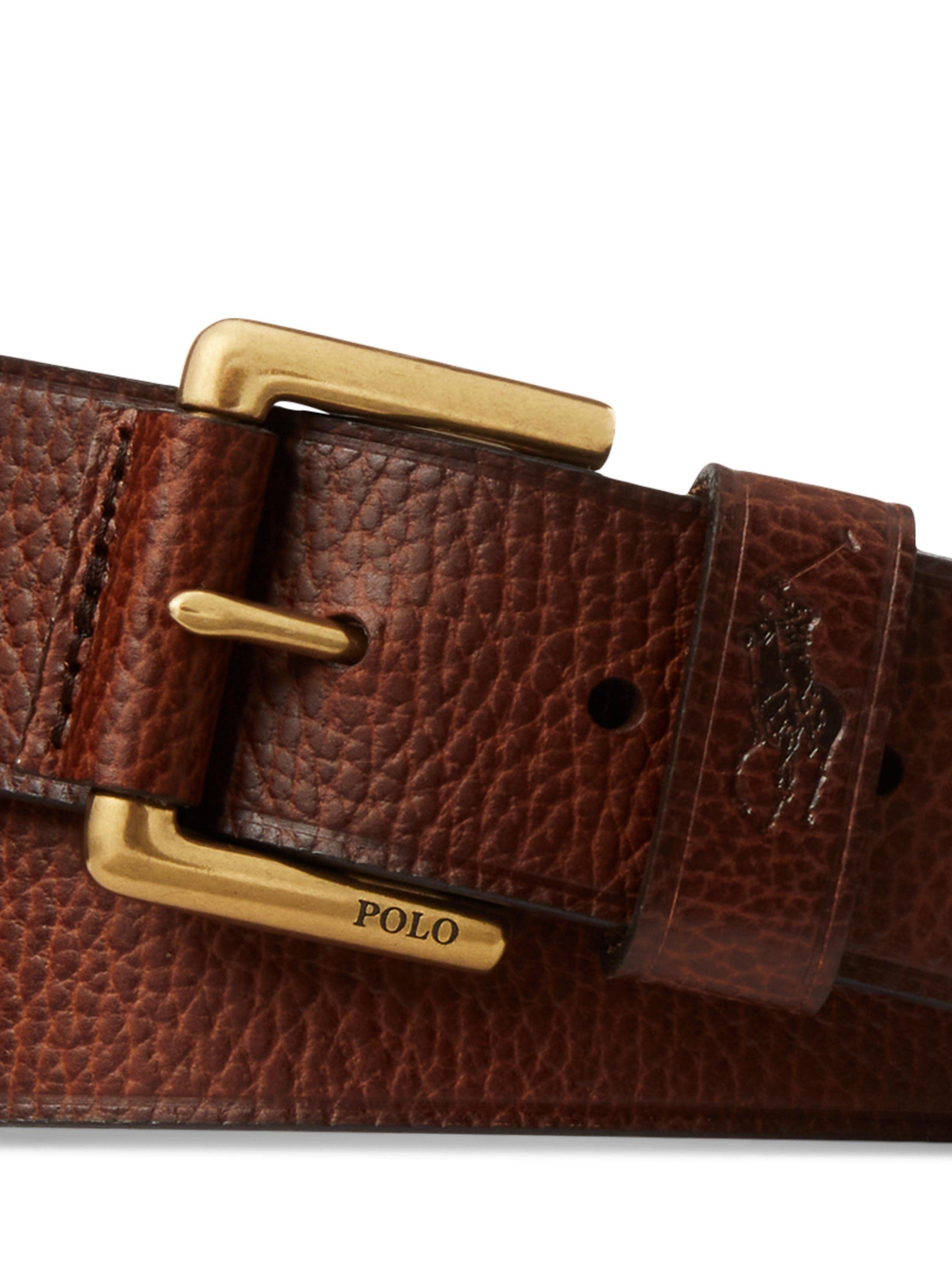 Ralph Lauren pebbled leather belt with gold buckle, UK version