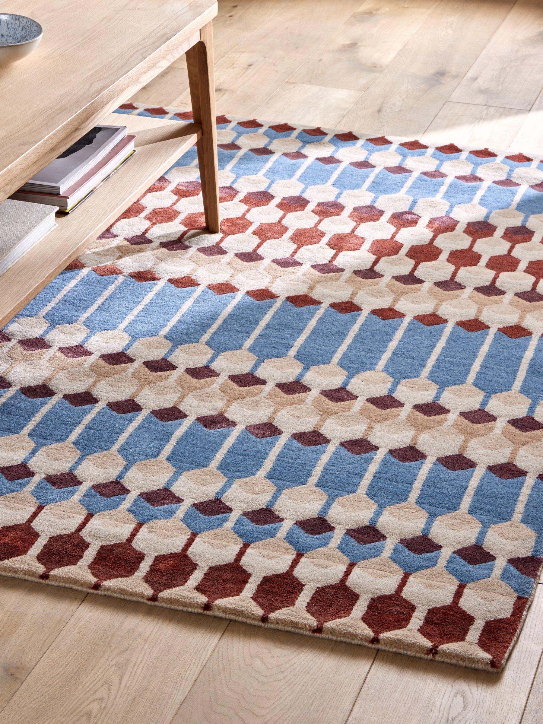 John Lewis Hive rug geometric stripe wool viscose - British product