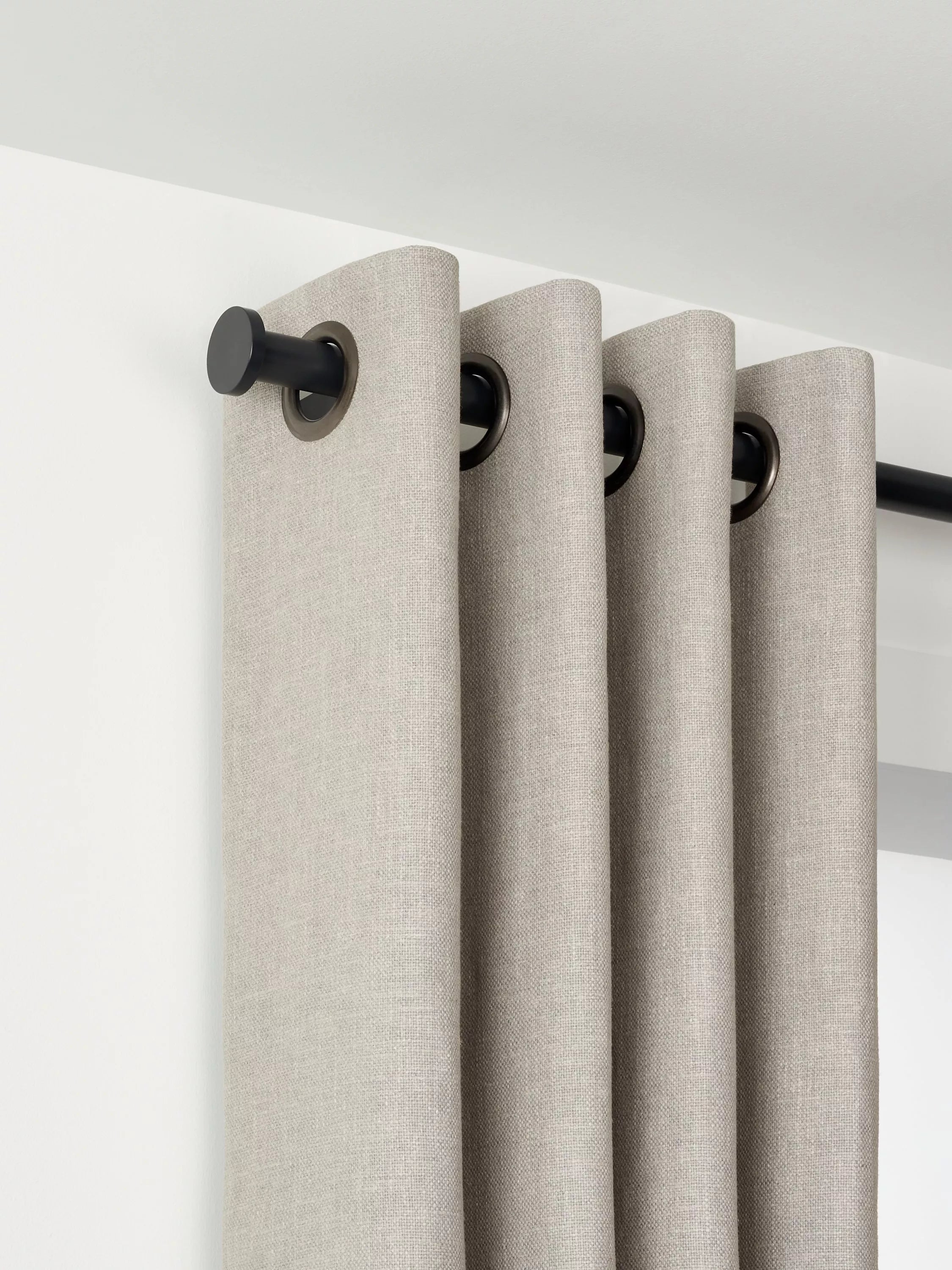 John Lewis Select Eyelet Curtain Pole with Disc Finial, Wall Fix, Dia.25mm, Satin Soft Black, L100cm
