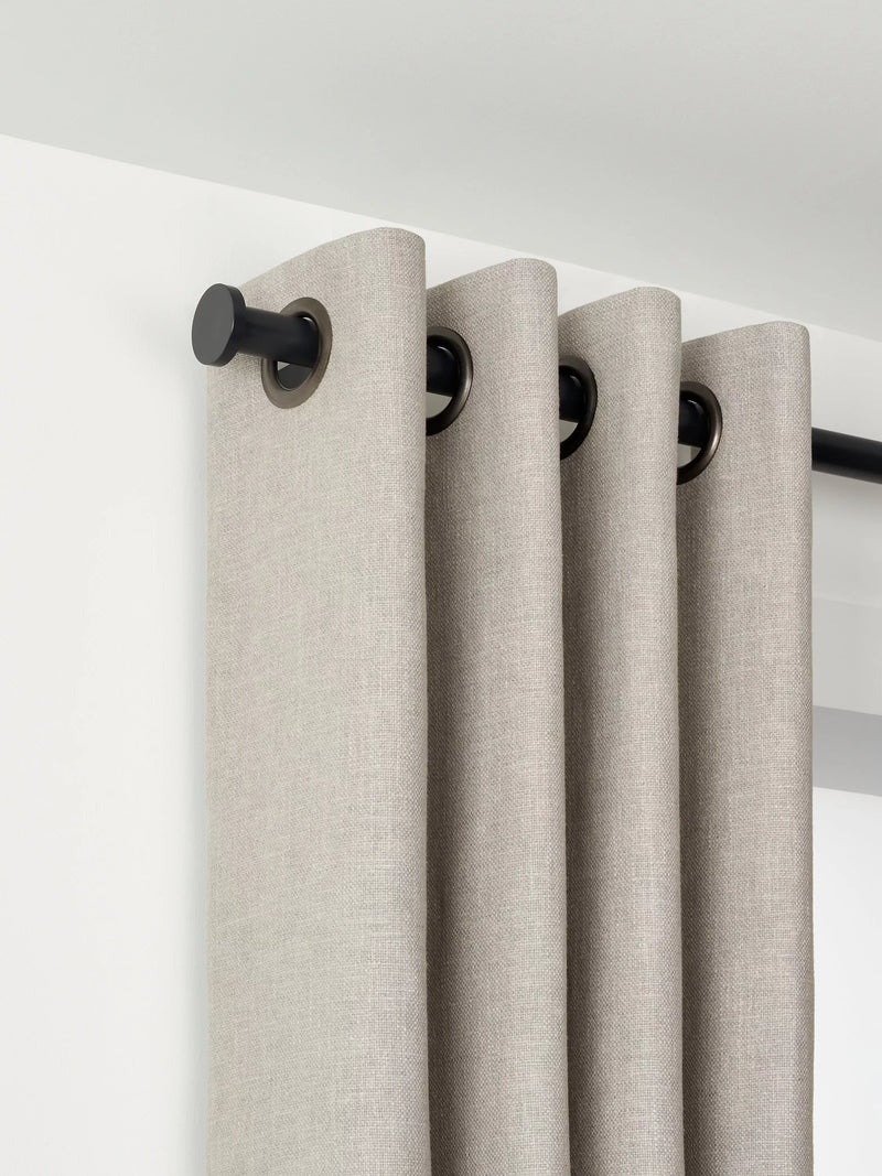 John Lewis Select Eyelet Curtain Pole with Disc Finial, Wall Fix, Dia.25mm, Satin Soft Black, L100cm