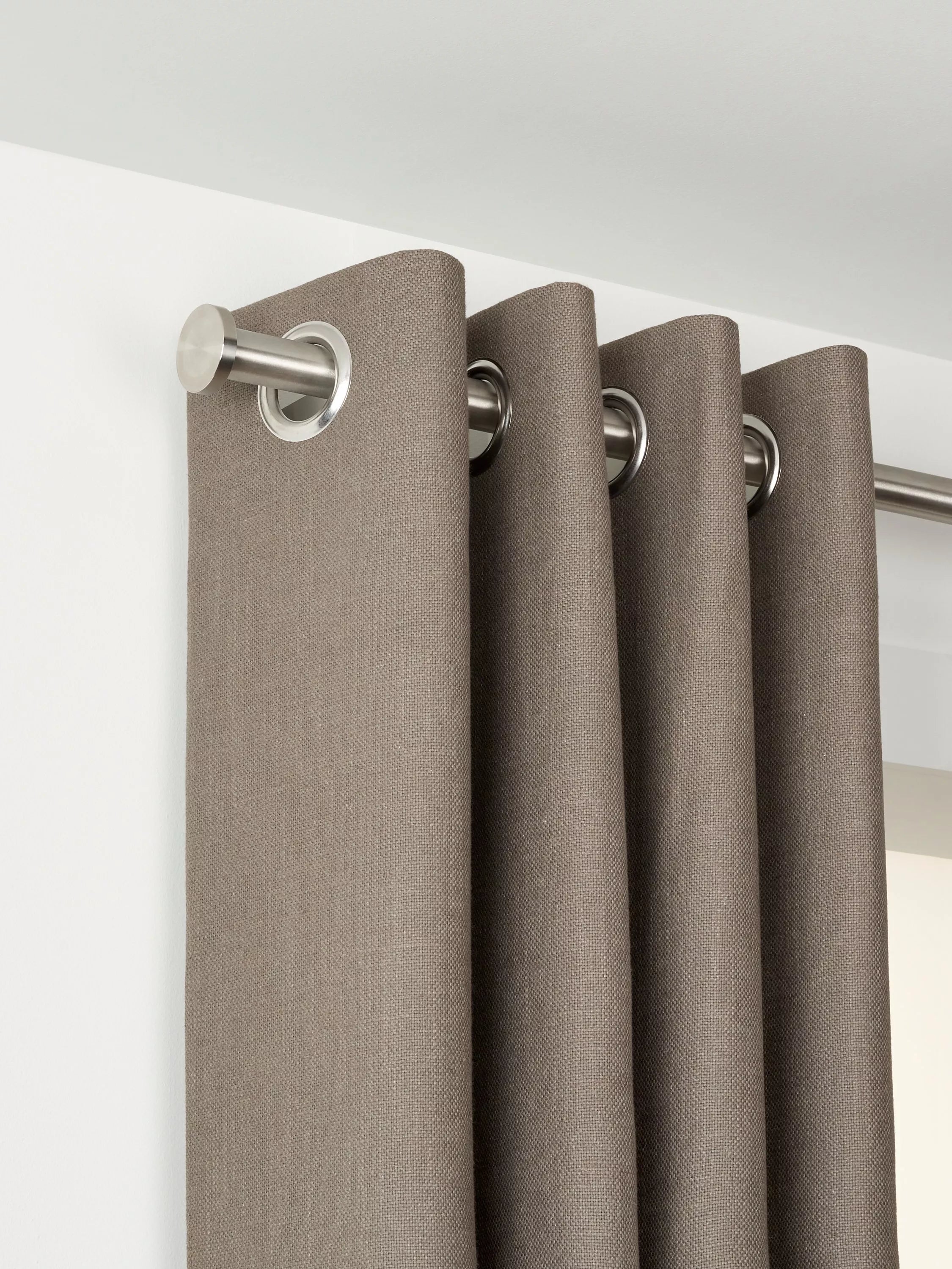 John Lewis Select Eyelet Curtain Pole with Disc Finial, Wall Fix, Dia.25mm, Brushed Steel, L100cm