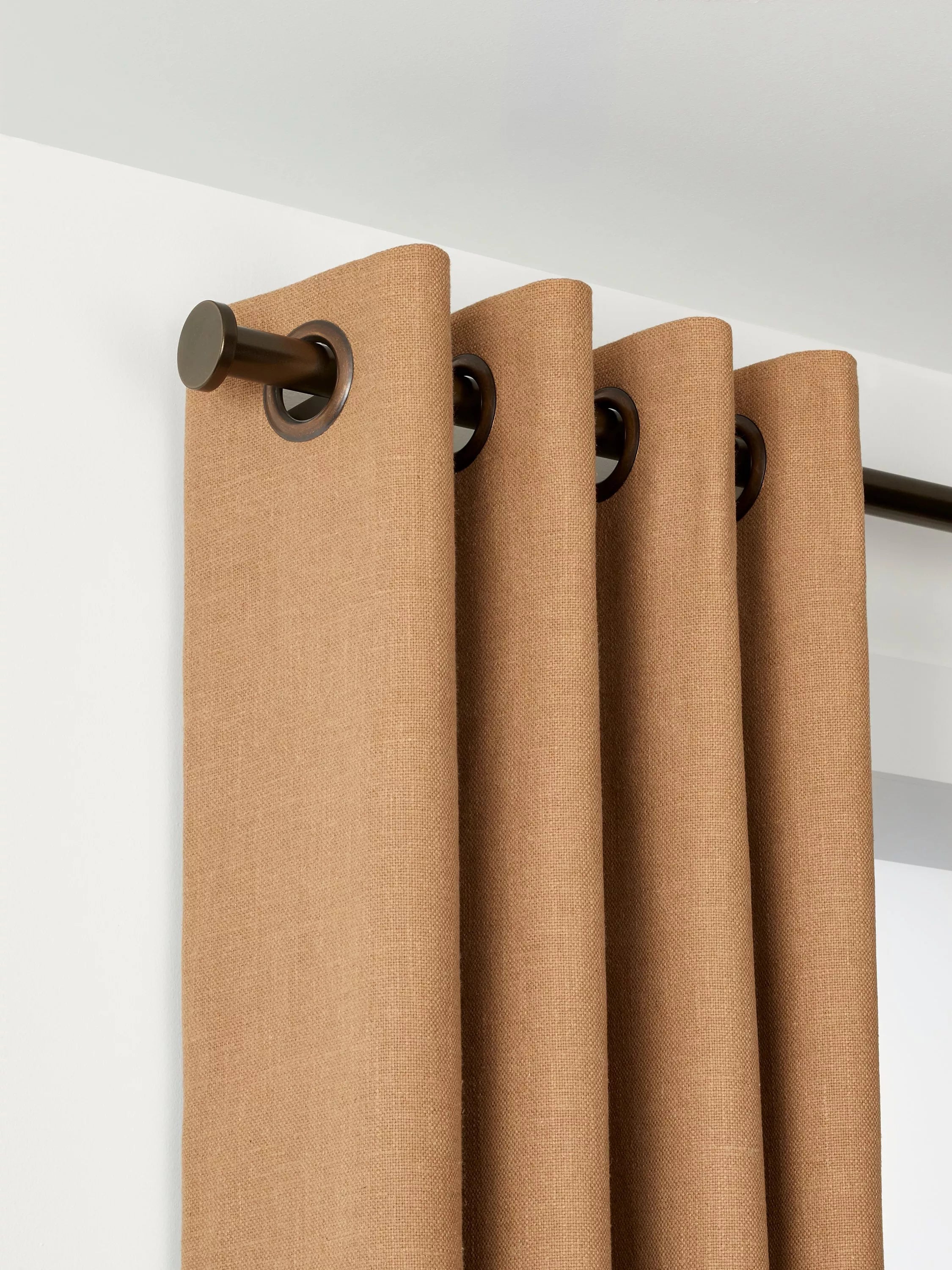 John Lewis Select Eyelet Curtain Pole with Disc Finial, Wall Fix, Dia.25mm, Satin Antique Brass, L100cm