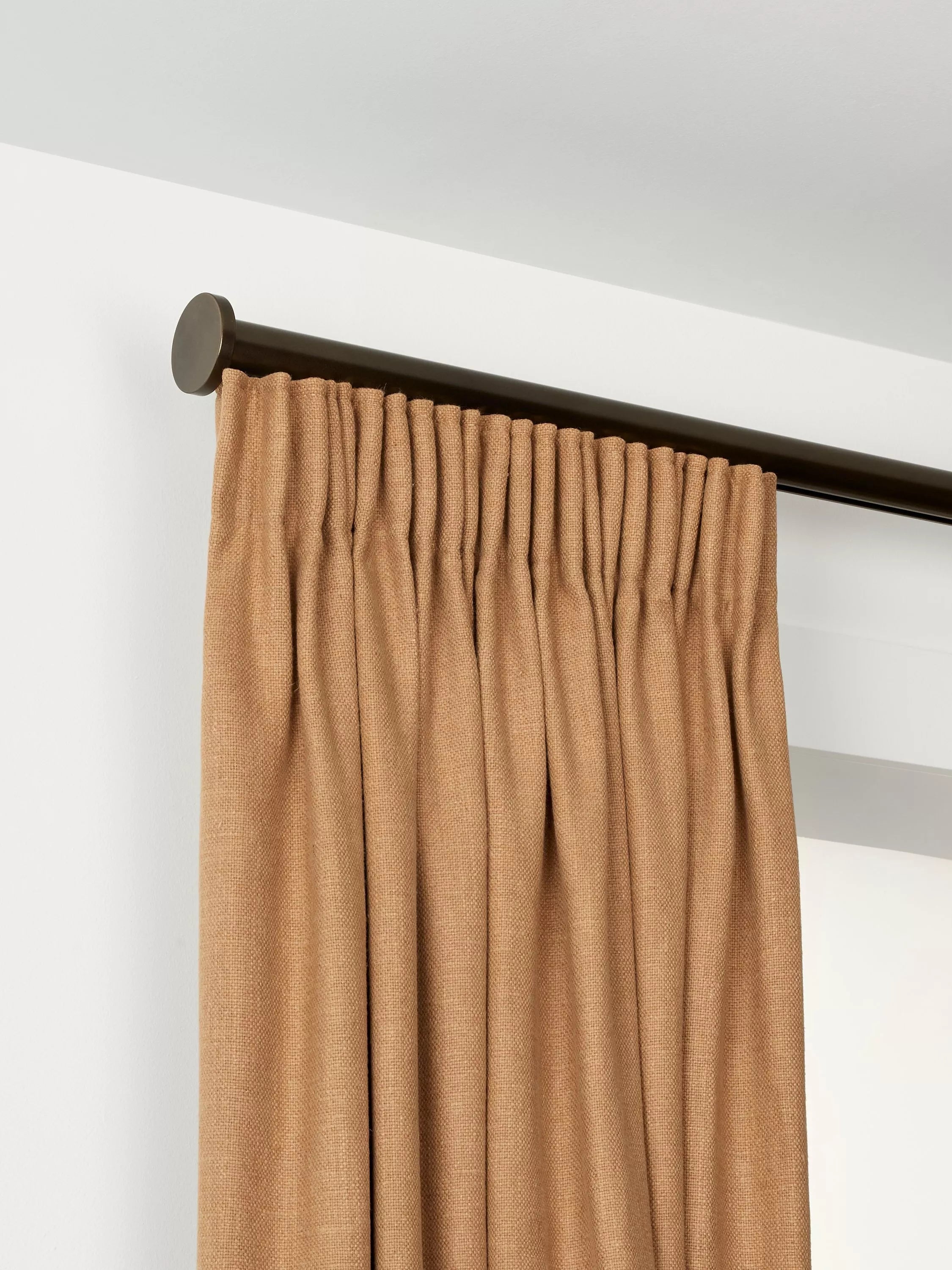 John Lewis Select Gliding Curtain Pole with Disc Finial, Wall Fix, Dia.30mm, Satin Antique Brass, L100cm
