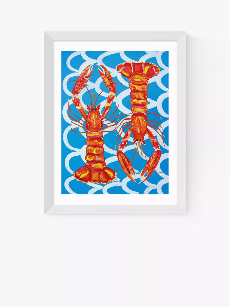 EAST END PRINTS Alice Straker Langoustines on Blue Framed Art Print