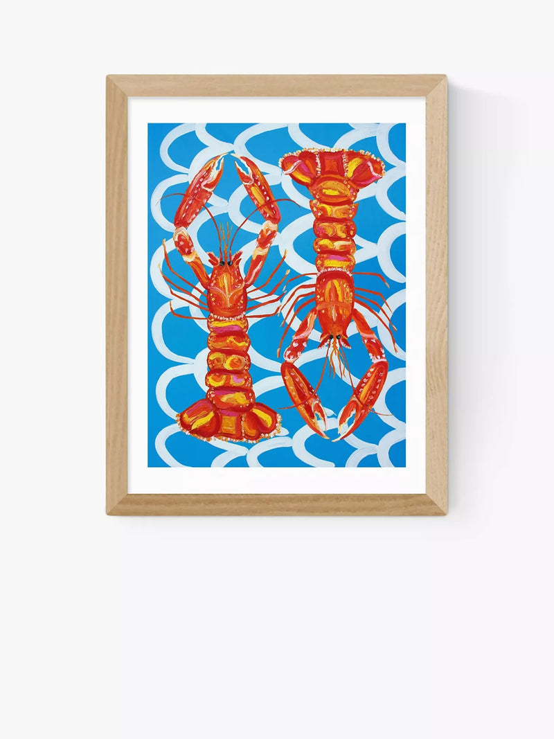 EAST END PRINTS Alice Straker Langoustines on Blue Framed Art Print