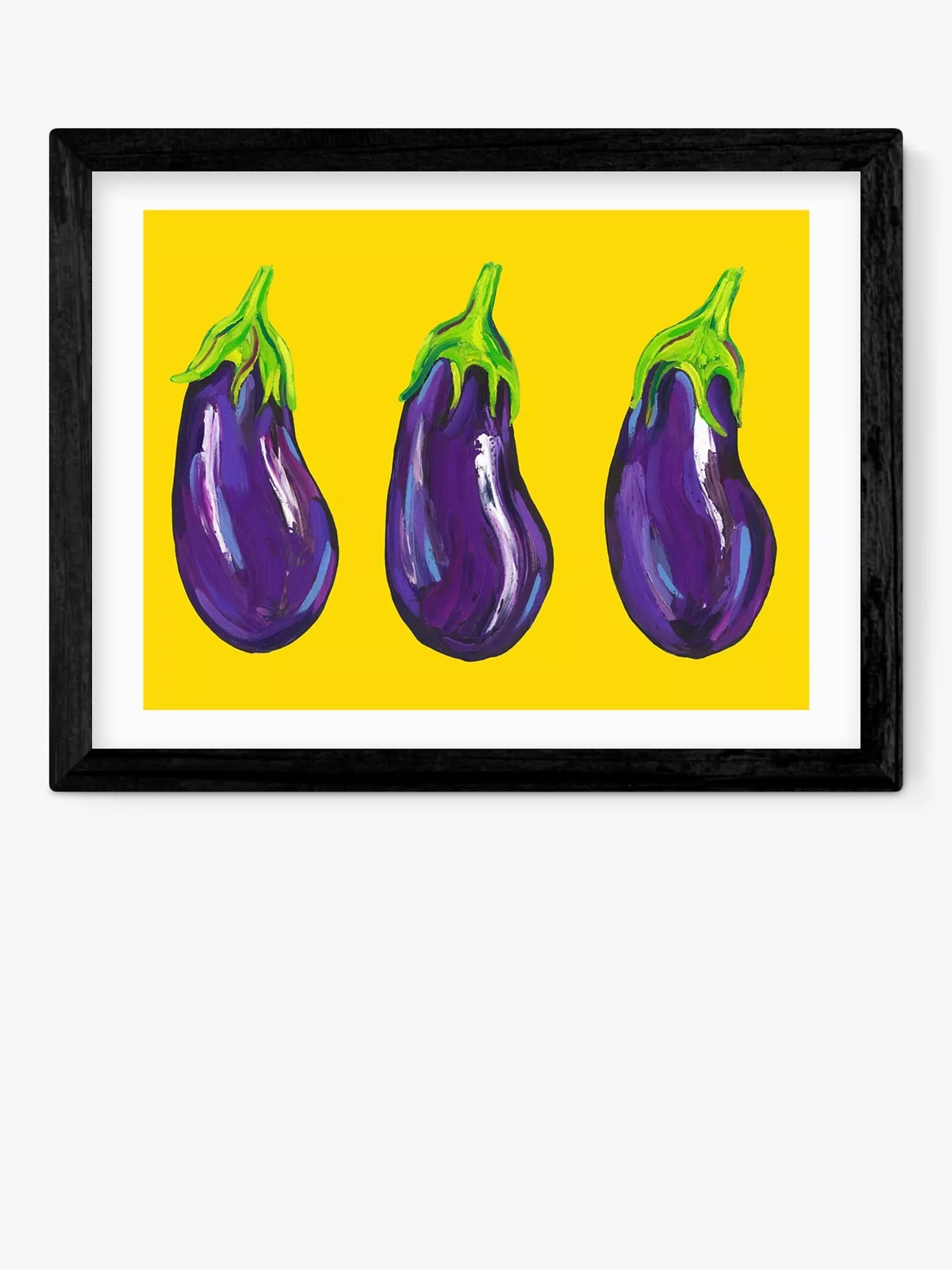 EAST END PRINTS Alice Straker 'Aubergines on Yellow' Framed Print - Oak Frame 53.4 x 43.4cm