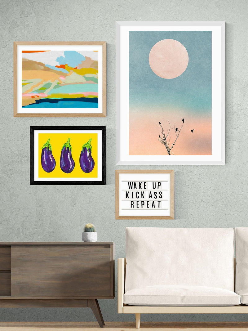EAST END PRINTS framed print Aubergines Yellow 33.4 x 28.4cm - British product