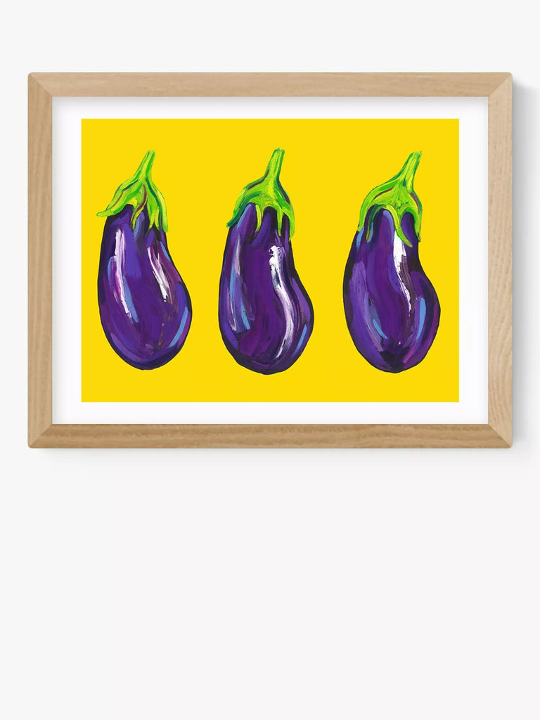 EAST END PRINTS Alice Straker 'Aubergines on Yellow' Framed Print