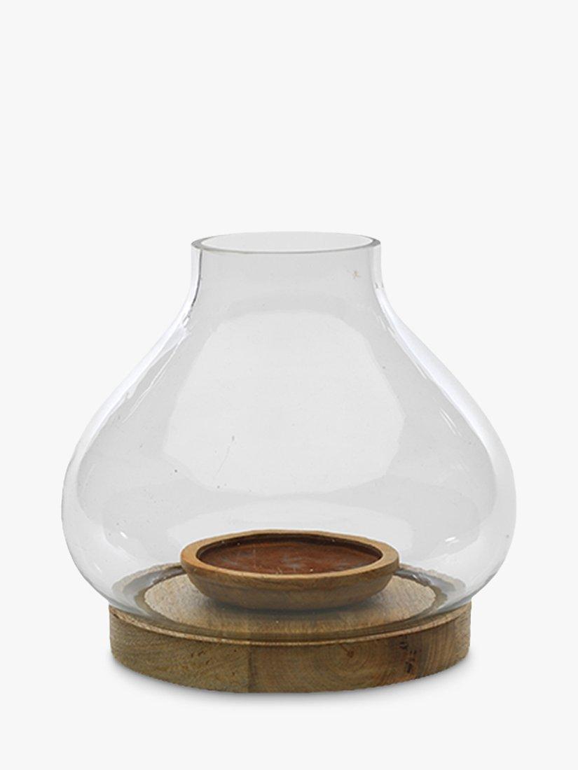 nkuku Naryla Lantern Candle Holder recycled glass mango wood, imported from the UK