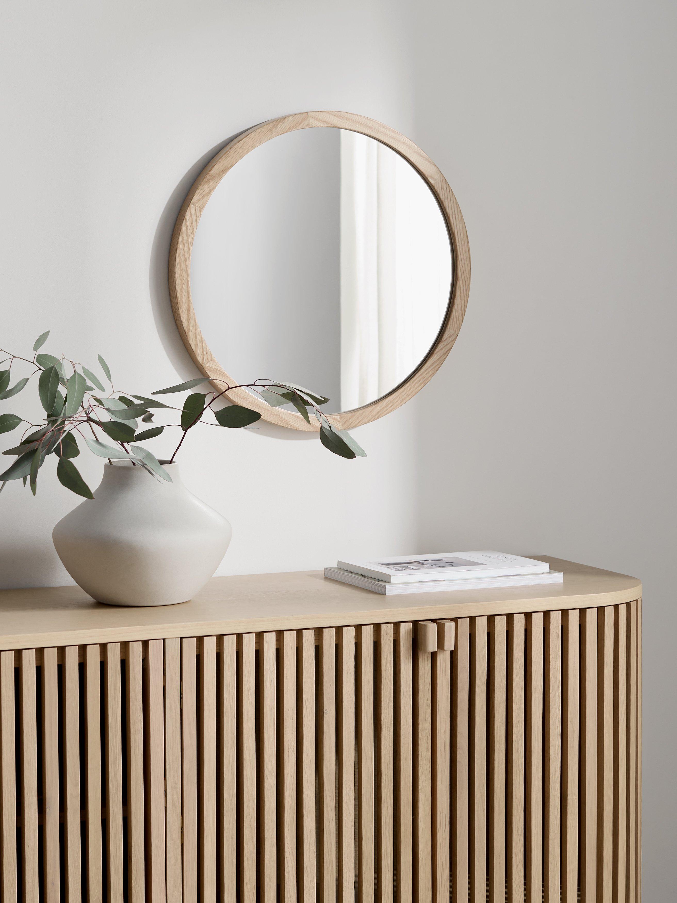 John Lewis solid oak round wall mirror 50cm (British brand)