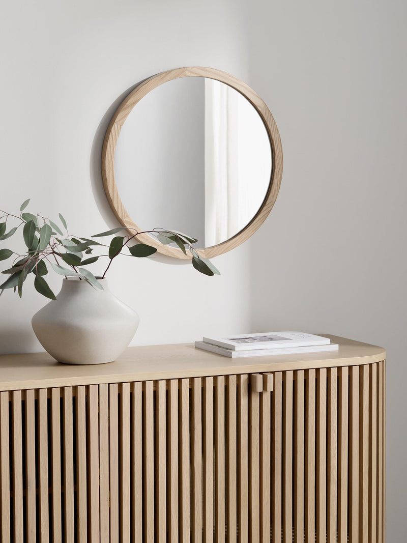 John Lewis solid oak round wall mirror 50cm (British brand)