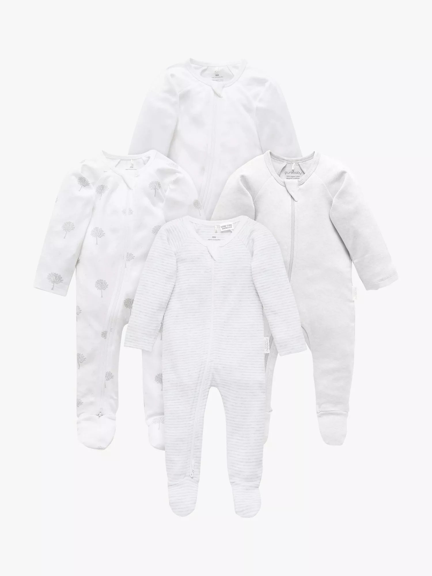 Purebaby Organic Growsuit Grey Melange Pack 4, imported from the UK