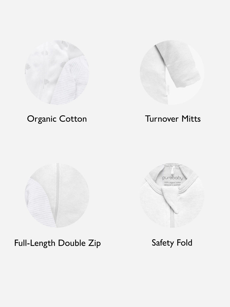 Purebaby Organic Growsuit Grey Melange Pack 4, imported from the UK