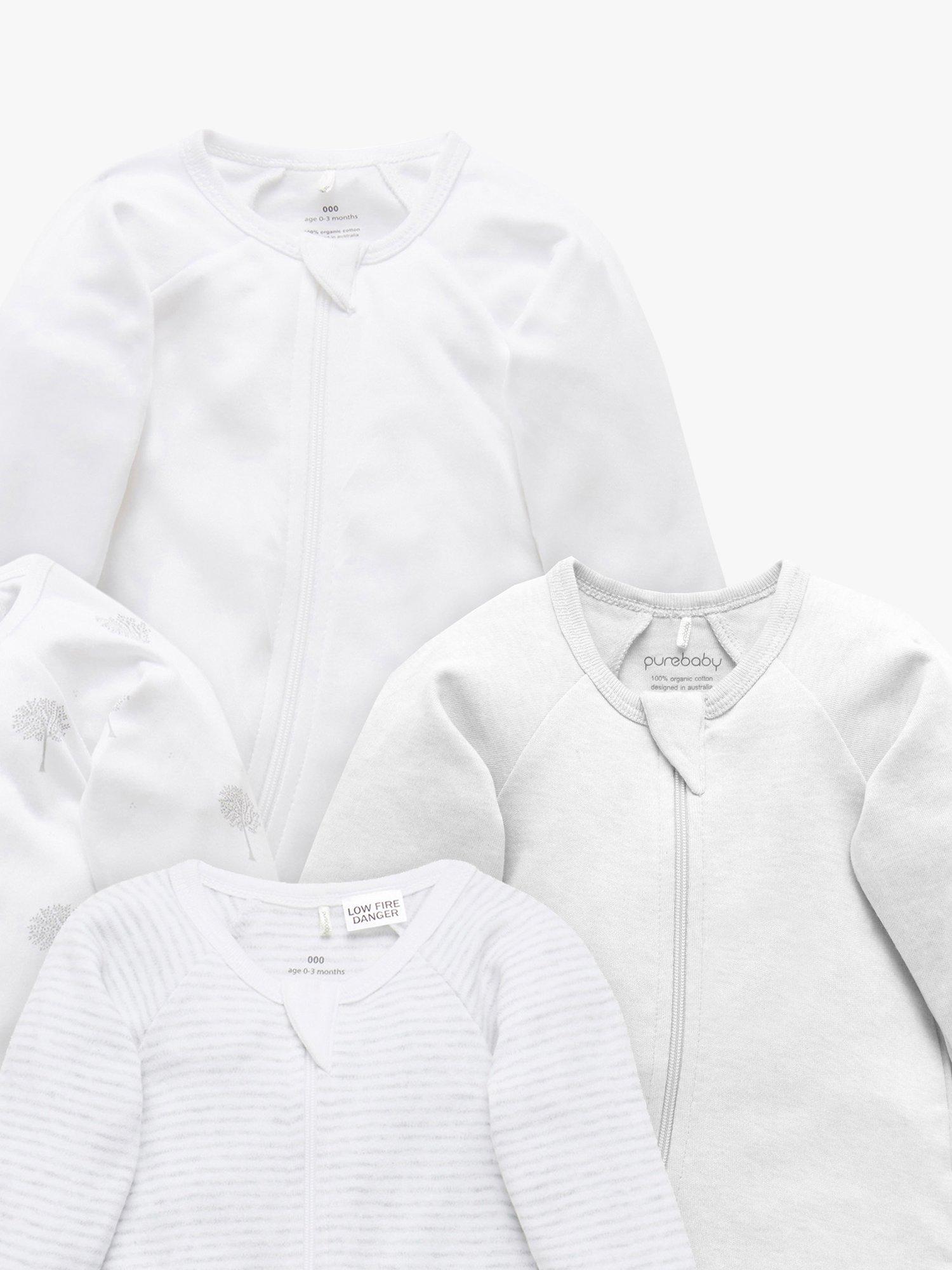 Purebaby Organic Growsuit Grey Melange Pack 4, imported from the UK
