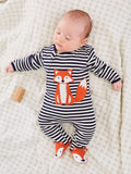 JoJo Maman Bébé Fox Appliqué Sleepsuit, Navy/Ecru