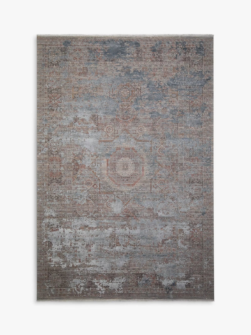 Gooch Luxury Distressed Medallion Rug, Grey Rose
