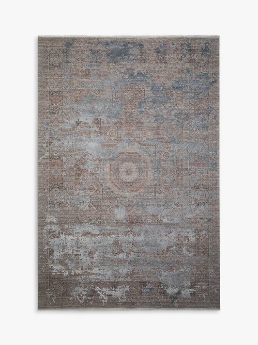 Gooch Luxury Distressed Medallion Rug, Grey Rose