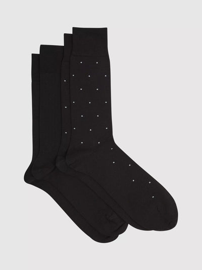 John Lewis Reiss Graham Ribbed and Spot Cotton Blend Socks, Pack of 2- Buy online at McGrocer