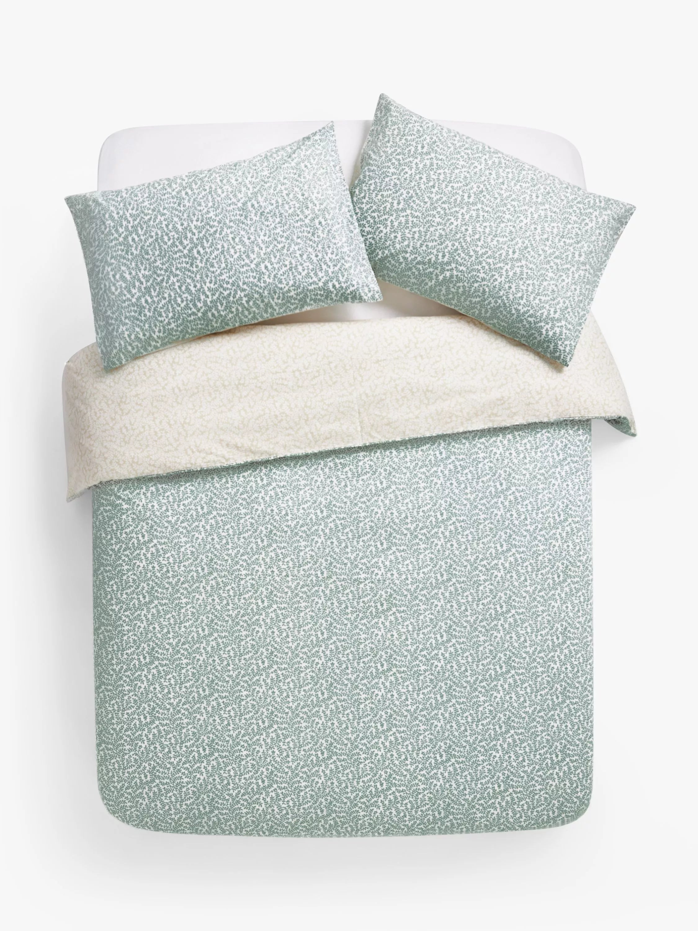 John Lewis Mila Reversible Duvet Cover Set, Green/Natural, King